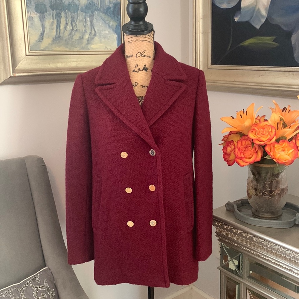 TORY BURCH Neiman Marcus Designer Burgundy Red gold jacket coat wool S 4 $475